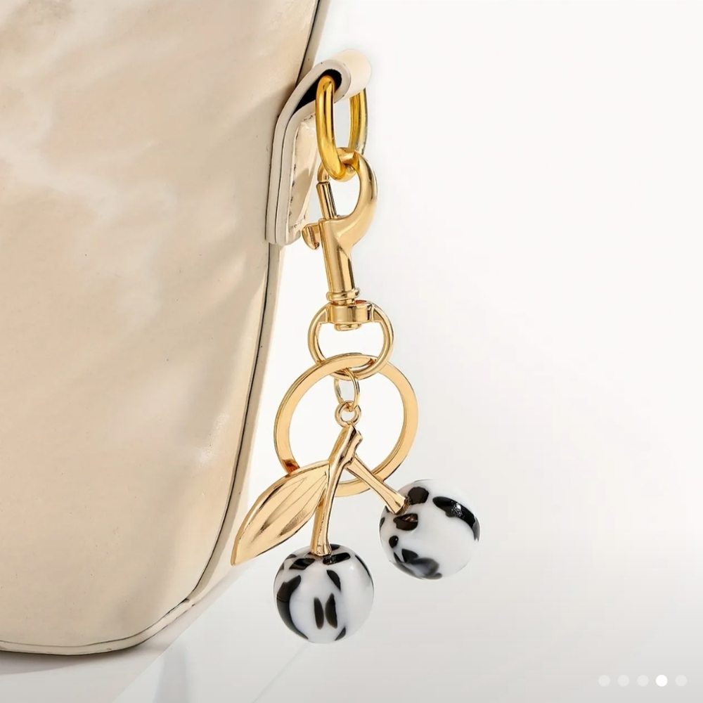 Black & White Cherry Keychain Charm - Picture 3 of 4